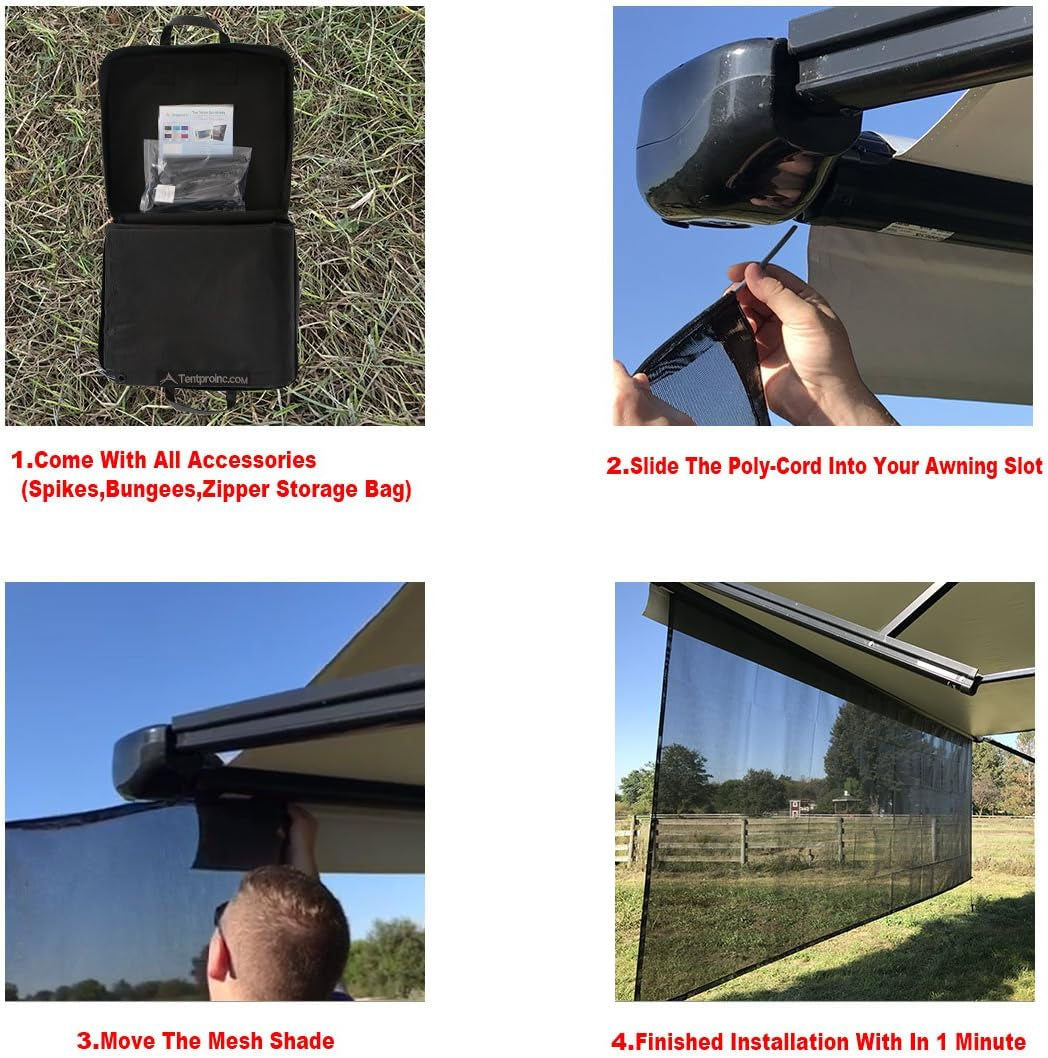 Black Mesh Screen Sunshade Complete Kits Camping Trailer Canopy UV Sunblocker - 3 Year Warranty