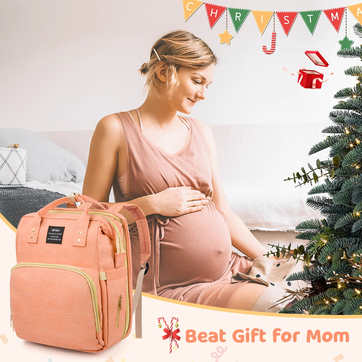 Multifunctional Baby Diaper Bags with Changing Station & Foldable Crib