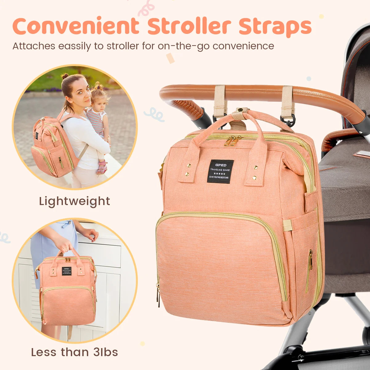 Multifunctional Baby Diaper Bags with Changing Station & Foldable Crib