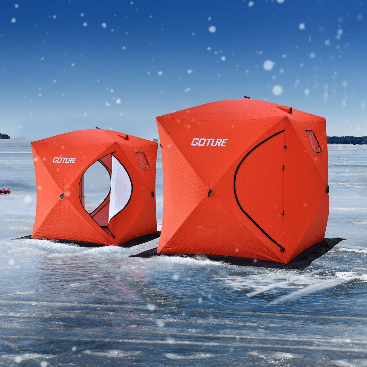 Goture 3-4 Person Windproof Insulated Ice Tent Ice Fishing Shelter Winter Fishing Tent with 2 Doors