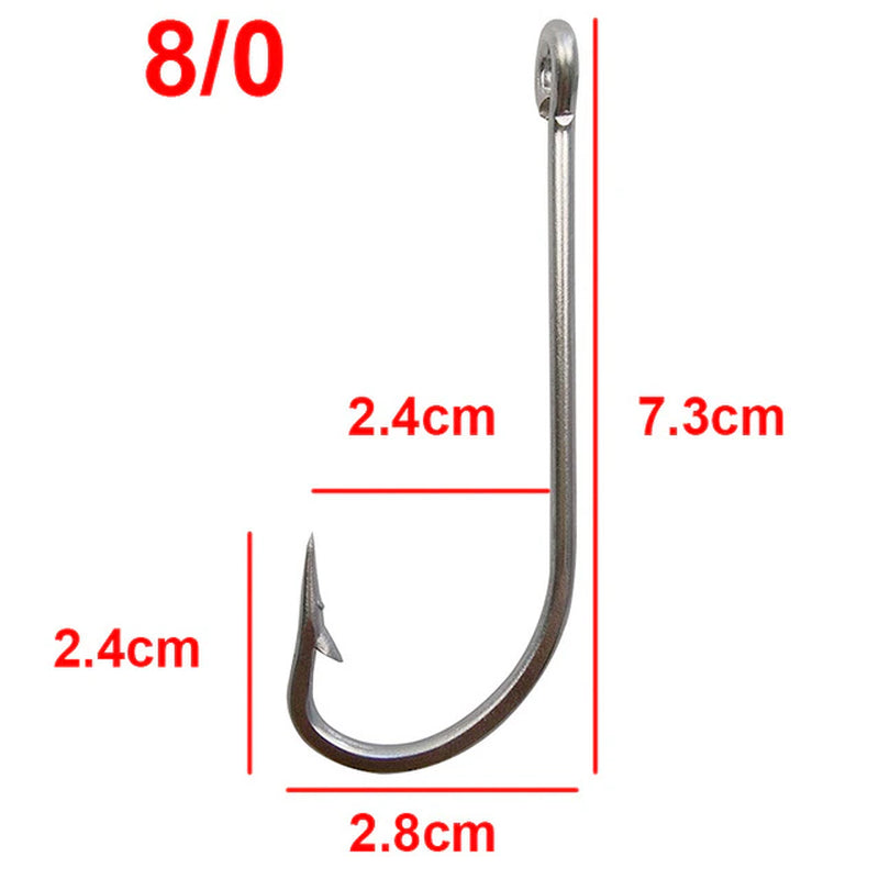 30Pcs 34007 Stainless Steel Fishing Hooks White Big Extra Long Shank Fishing Hook Size 1/0 2/0 3/0 4/0 5/0 6/0 7/0 8/0 9/0 10/0