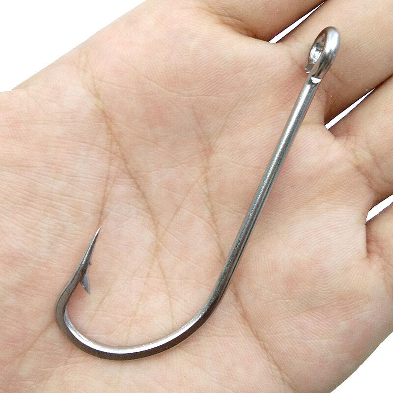 30Pcs 34007 Stainless Steel Fishing Hooks White Big Extra Long Shank Fishing Hook Size 1/0 2/0 3/0 4/0 5/0 6/0 7/0 8/0 9/0 10/0