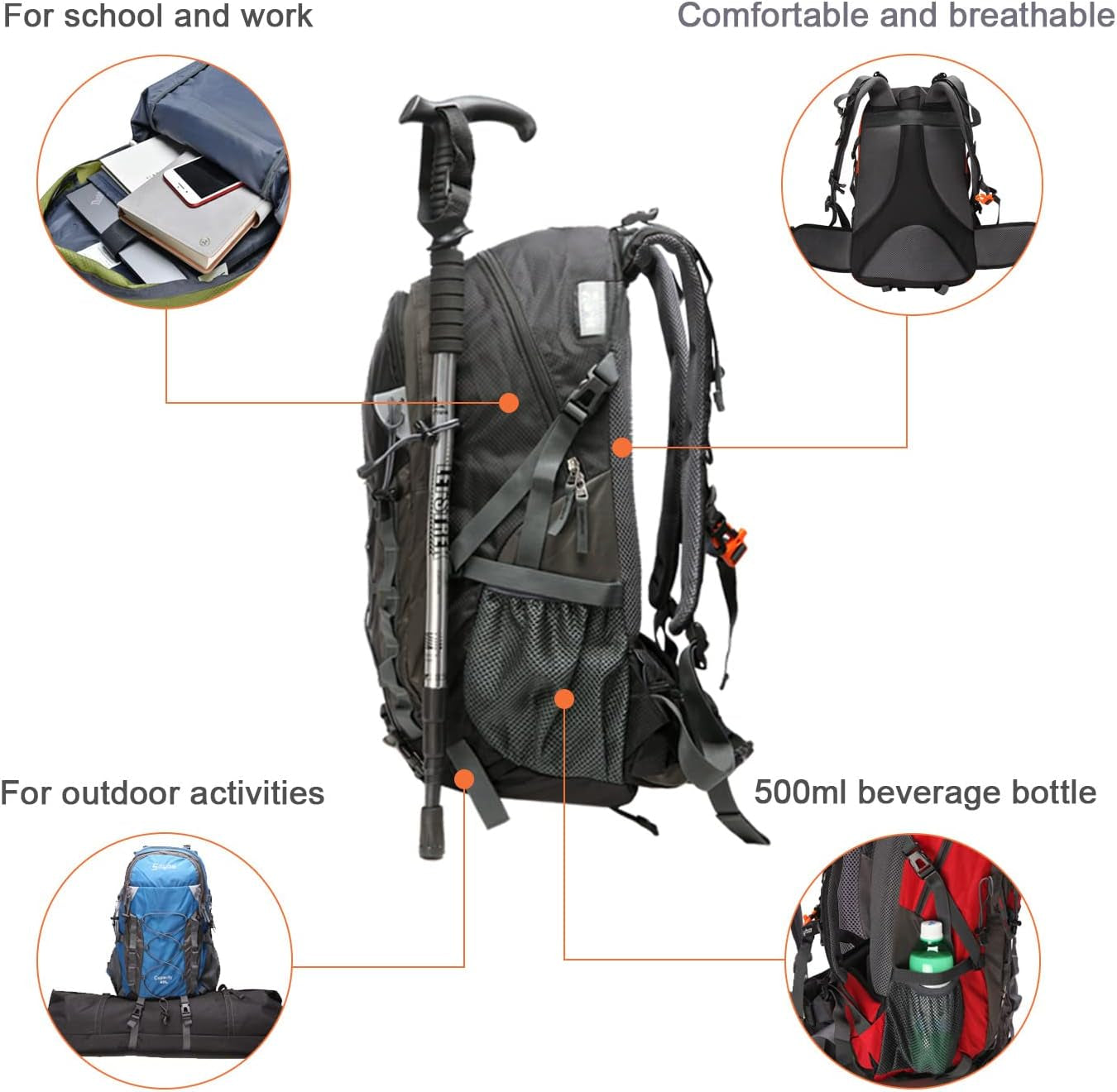 "Ultimate Adventure Companion: Durable Waterproof Hiking Backpack - Ideal for Men and Women, Perfect Lightweight Day Pack for Travel and Camping"