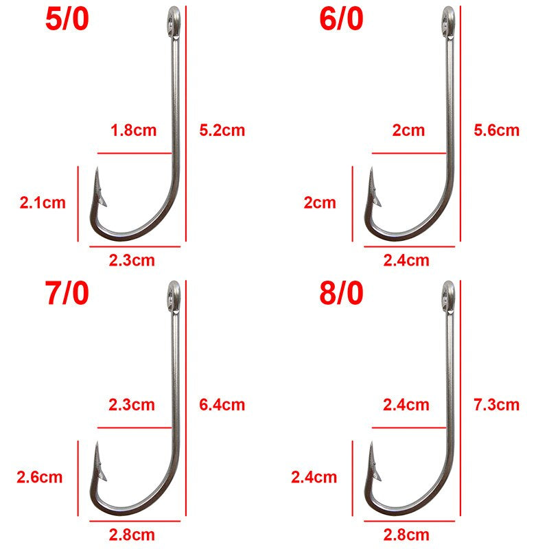 30Pcs 34007 Stainless Steel Fishing Hooks White Big Extra Long Shank Fishing Hook Size 1/0 2/0 3/0 4/0 5/0 6/0 7/0 8/0 9/0 10/0