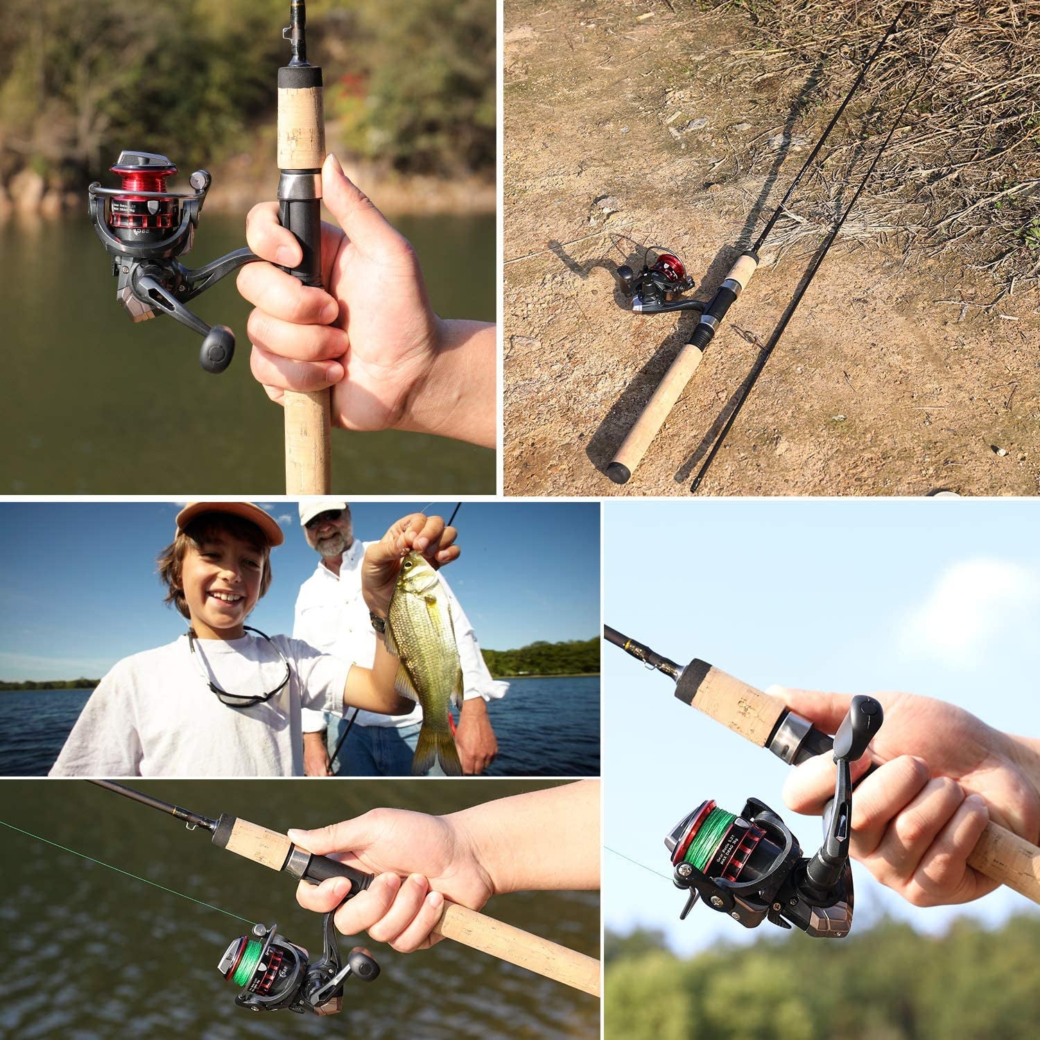 Fishing Rod and Reel Combos,Graphite Blank Rods,Stainless Steel Guides,2 Piece Spinning Rod Travel 500 Size Spinning Fishing Reel.