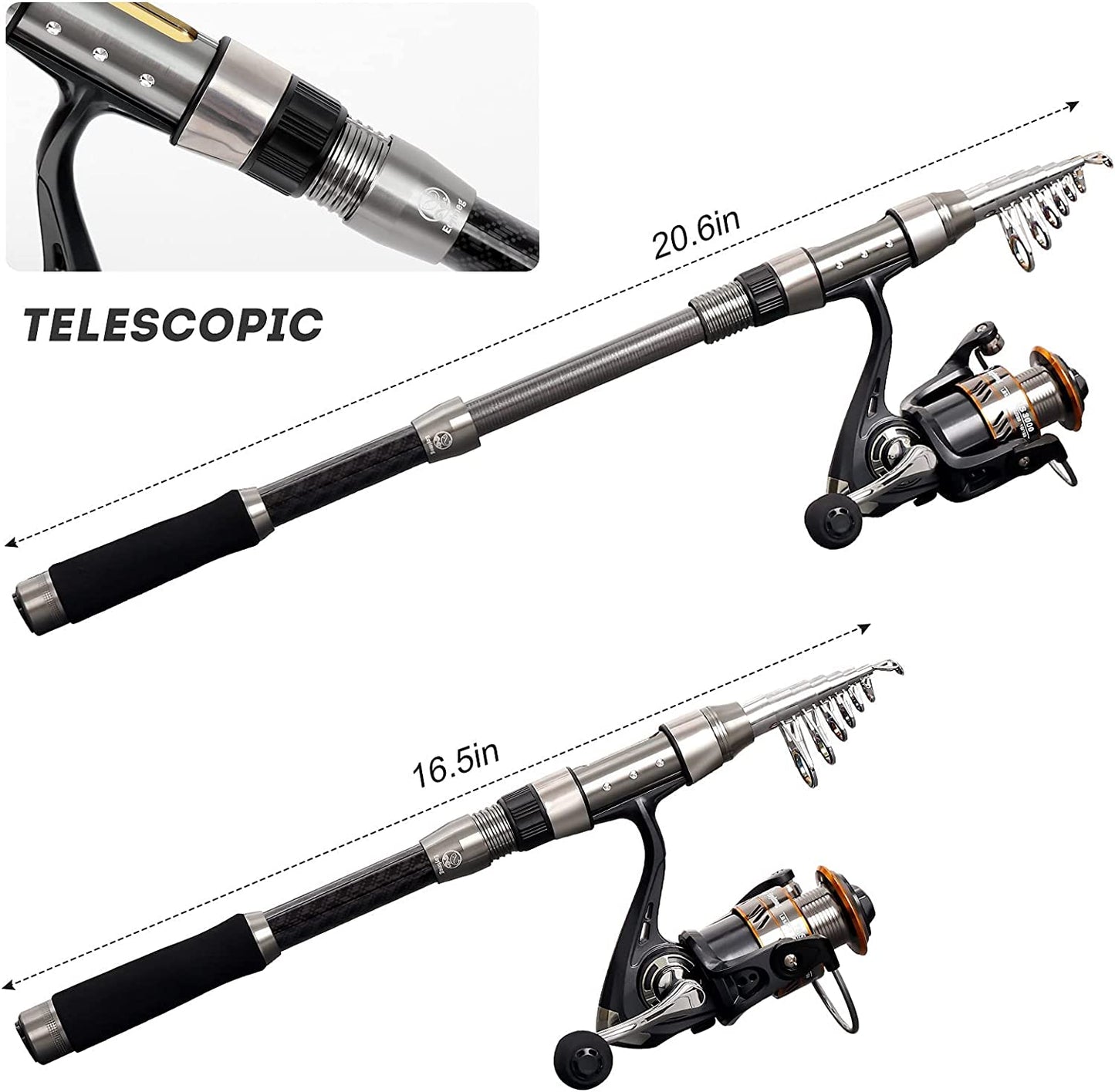 "Ultimate Fishing Adventure Kit: Portable Telescopic Fishing Rod and Reel Combo for Kids and Adults – Perfect for Saltwater and Freshwater Fishing, Complete with Carbon Fiber Pole, Reels, and Accessories!"