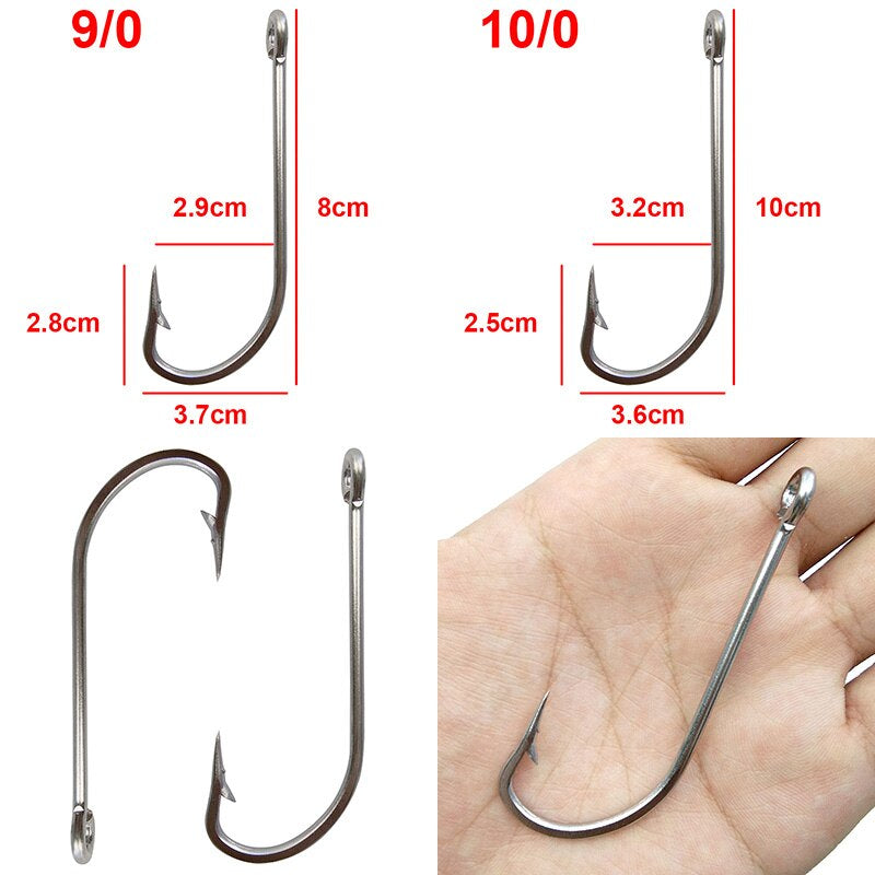 30Pcs 34007 Stainless Steel Fishing Hooks White Big Extra Long Shank Fishing Hook Size 1/0 2/0 3/0 4/0 5/0 6/0 7/0 8/0 9/0 10/0