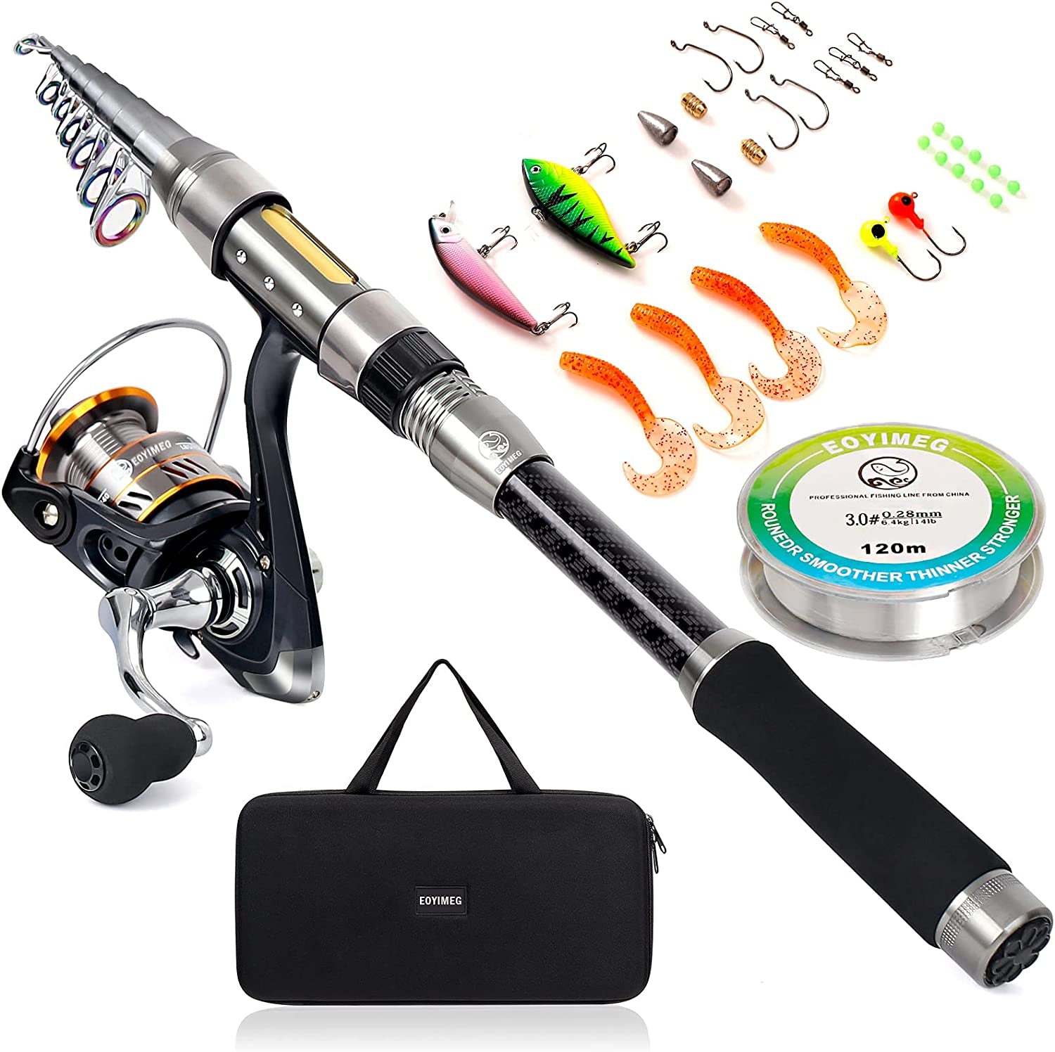 "Ultimate Fishing Adventure Kit: Portable Telescopic Fishing Rod and Reel Combo for Kids and Adults – Perfect for Saltwater and Freshwater Fishing, Complete with Carbon Fiber Pole, Reels, and Accessories!"