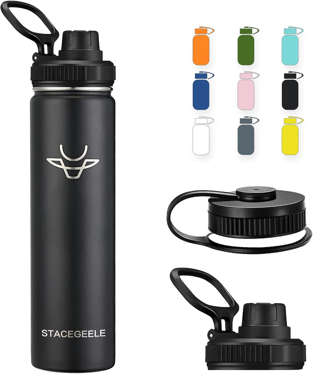 Insulated Vacuum Water Bottle with Spout Lid & Screw on Top | Stainless Steel Flask for Kids Leak Proof Lightweight Eco Friendly 18Oz / 24Oz / 32 Oz / 40Oz(24Oz Black)