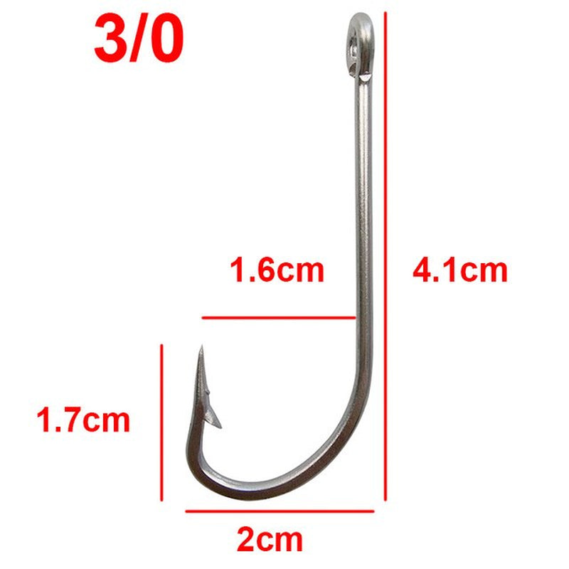 30Pcs 34007 Stainless Steel Fishing Hooks White Big Extra Long Shank Fishing Hook Size 1/0 2/0 3/0 4/0 5/0 6/0 7/0 8/0 9/0 10/0