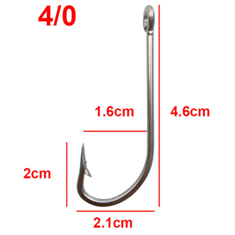 30Pcs 34007 Stainless Steel Fishing Hooks White Big Extra Long Shank Fishing Hook Size 1/0 2/0 3/0 4/0 5/0 6/0 7/0 8/0 9/0 10/0