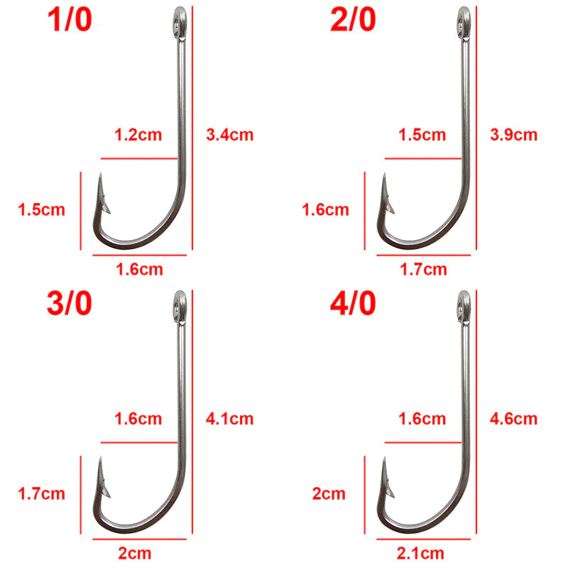 30Pcs 34007 Stainless Steel Fishing Hooks White Big Extra Long Shank Fishing Hook Size 1/0 2/0 3/0 4/0 5/0 6/0 7/0 8/0 9/0 10/0